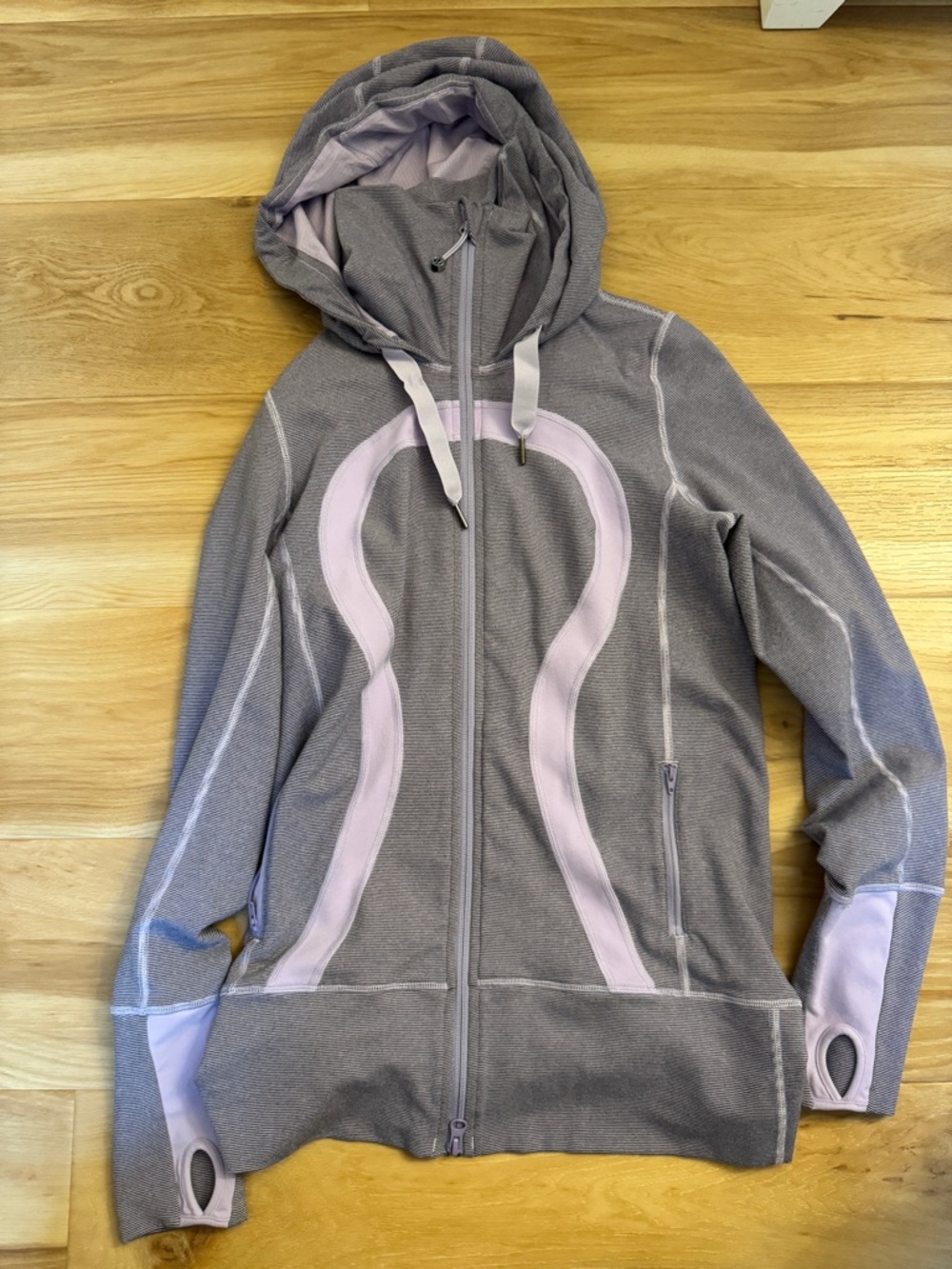 lululemon athletica Gray Hooded Utility Jacket with Light Purple Trim